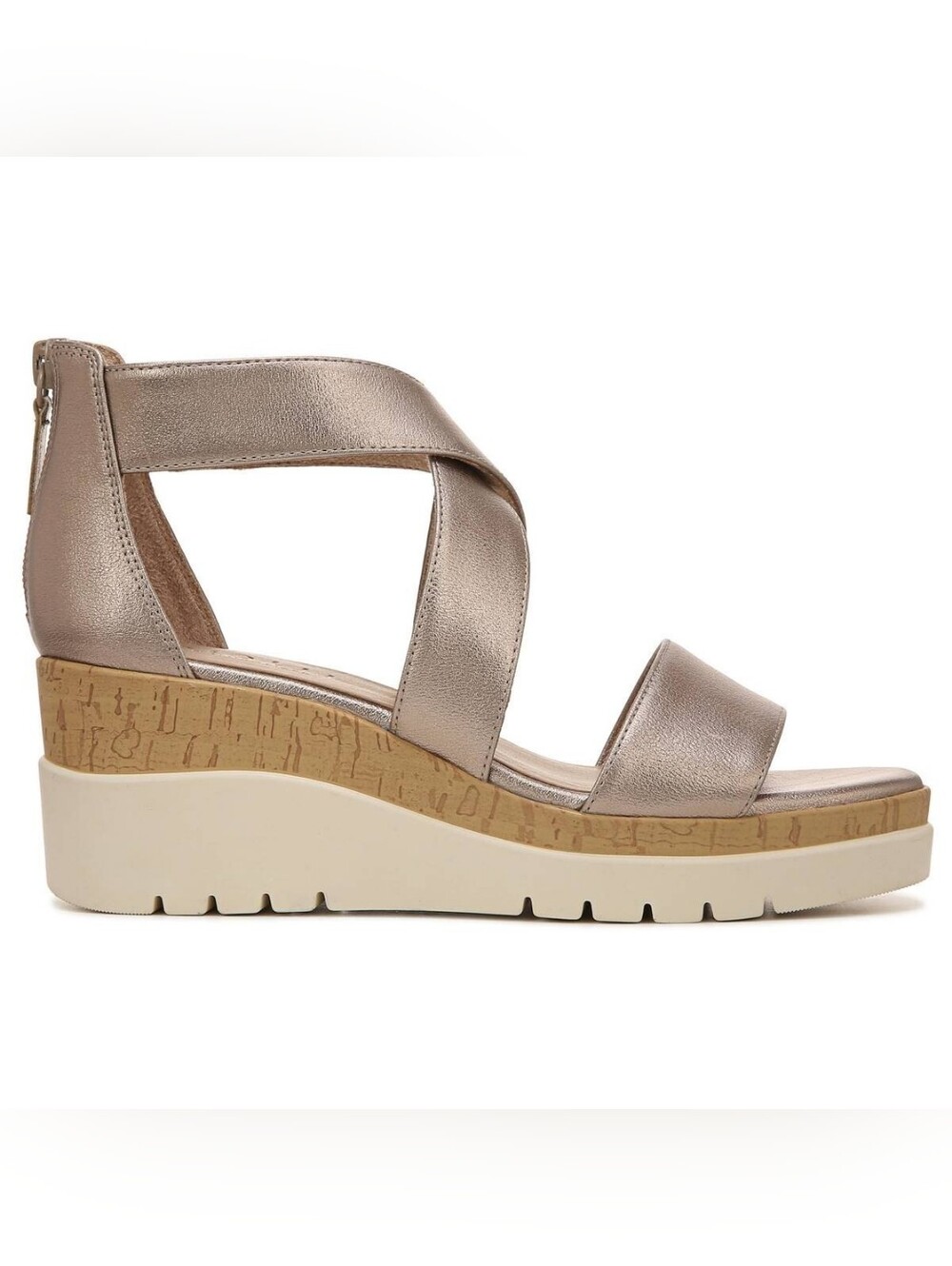 Soul Naturalizer Goodtime    Ankle Strap Wedge Sandal In Warm Silver